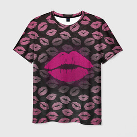 Мужская футболка 3D с принтом Малиновые губы в Тюмени, 100% полиэфир | прямой крой, круглый вырез горловины, длина до линии бедер | блестки | блестящий | губки | губы | желтый | звезды | краски | отпечаток | поцелуй | розовый | сверкает