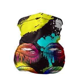Бандана-труба 3D с принтом Красочные кубы в Тюмени, 100% полиэстер, ткань с особыми свойствами — Activecool | плотность 150‒180 г/м2; хорошо тянется, но сохраняет форму | губки | губы | зубы | краски | поцелуй | радуга | разводы | сочный | цвет | цвета
