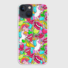Чехол для iPhone 13 mini с принтом Губы фреш в Тюмени,  |  | губки | губы | единорог | зубы | коктейль | корона | краски | пирог | пирожное | поцелуй | радуга | разводы | розовый | сердце | сочный | туфли | улыбки | фрукты | цвет | цвета | язык