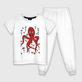 Детская пижама хлопок с принтом Осьминог в Тюмени, 100% хлопок |  брюки и футболка прямого кроя, без карманов, на брюках мягкая резинка на поясе и по низу штанин
 | морская живность | морское чудовище | осьминог | подводный мир | щупальца осьминога