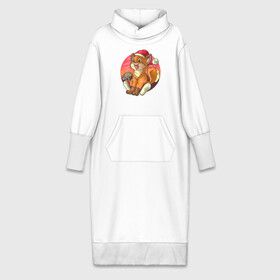 Платье удлиненное хлопок с принтом Новогодний лисёнок в Тюмени,  |  | Тематика изображения на принте: арт | грибочки | дикое животное | иллюстрация | лисёнок
