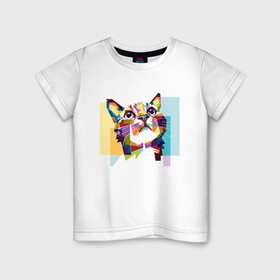Детская футболка хлопок с принтом Разноцветный котэ в Тюмени, 100% хлопок | круглый вырез горловины, полуприлегающий силуэт, длина до линии бедер | Тематика изображения на принте: colorful | арт | иллюстрация | киска | котёнок