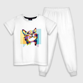 Детская пижама хлопок с принтом Разноцветный котэ в Тюмени, 100% хлопок |  брюки и футболка прямого кроя, без карманов, на брюках мягкая резинка на поясе и по низу штанин
 | Тематика изображения на принте: colorful | арт | иллюстрация | киска | котёнок