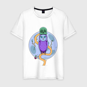 Мужская футболка хлопок с принтом Colorful Owl в Тюмени, 100% хлопок | прямой крой, круглый вырез горловины, длина до линии бедер, слегка спущенное плечо. | colorful | дерево | иллюстрация | совёнок | череп