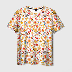 Мужская футболка 3D с принтом Масленица в Тюмени, 100% полиэфир | прямой крой, круглый вырез горловины, длина до линии бедер | бабы | балалайка | блины | бублики | весна | карнавал | костер | март | матрёшка | мёд | народ | огонь | пасха | плодородие | пост | праздник | равноденствие | русь | сжигание | скоморох | солнце