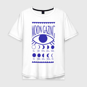 Мужская футболка хлопок Oversize с принтом Moon Gazing в Тюмени, 100% хлопок | свободный крой, круглый ворот, “спинка” длиннее передней части | Тематика изображения на принте: астрология | взгляд | глаз | затмения | луна | око | синий | фазы луны