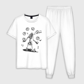Мужская пижама хлопок с принтом Peace & Music в Тюмени, 100% хлопок | брюки и футболка прямого кроя, без карманов, на брюках мягкая резинка на поясе и по низу штанин
 | любовь | мир | музыка | ноты | скелет | хиппи | черно белый