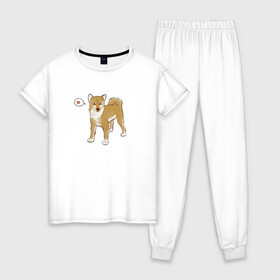 Женская пижама хлопок с принтом Сиба-Ину в Тюмени, 100% хлопок | брюки и футболка прямого кроя, без карманов, на брюках мягкая резинка на поясе и по низу штанин | домашнее животное | животное | милая собака | сердечко | сиба ину | собака