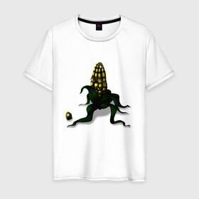 Мужская футболка хлопок с принтом Злая кукуруза в Тюмени, 100% хлопок | прямой крой, круглый вырез горловины, длина до линии бедер, слегка спущенное плечо. | еда | кукуруза | овощи | страшное | хоррор