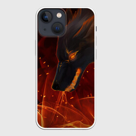 Чехол для iPhone 13 mini с принтом ОГНЕНЫЙ ВОЛК, 3d в Тюмени,  |  | боевойоскал | волк | глаза | гнев | злой | зубы | искра | огонь | пламья | страшный | уголёк | языкипламени | ярость