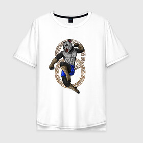 Мужская футболка хлопок Oversize с принтом Тайская панда в Тюмени, 100% хлопок | свободный крой, круглый ворот, “спинка” длиннее передней части | Тематика изображения на принте: боец | бой | иллюстрация | муай тай | тайский бокс