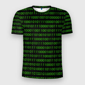 Мужская футболка 3D спортивная с принтом Двоичный код в Тюмени, 100% полиэстер с улучшенными характеристиками | приталенный силуэт, круглая горловина, широкие плечи, сужается к линии бедра | binary code | code | programming | двоичный код | код | нули и единицы | программирование