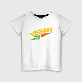 Детская футболка хлопок с принтом Веган - Морковь в Тюмени, 100% хлопок | круглый вырез горловины, полуприлегающий силуэт, длина до линии бедер | Тематика изображения на принте: green | greenpaece | nature | sport | vegan | yoga | веган | вегетарианец | гринпис | еда | животные | жизнь | здоровье | зеленый | йога | мир | овощи | пища | планета | природа | растение | спорт | тело | фрукты