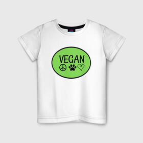 Детская футболка хлопок с принтом Vegan Family в Тюмени, 100% хлопок | круглый вырез горловины, полуприлегающий силуэт, длина до линии бедер | green | greenpaece | nature | sport | vegan | yoga | веган | вегетарианец | гринпис | еда | животные | жизнь | здоровье | зеленый | йога | мир | овощи | пища | планета | природа | растение | спорт | тело | фрукты