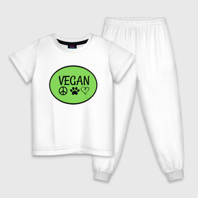 Детская пижама хлопок с принтом Vegan Family в Тюмени, 100% хлопок |  брюки и футболка прямого кроя, без карманов, на брюках мягкая резинка на поясе и по низу штанин
 | green | greenpaece | nature | sport | vegan | yoga | веган | вегетарианец | гринпис | еда | животные | жизнь | здоровье | зеленый | йога | мир | овощи | пища | планета | природа | растение | спорт | тело | фрукты