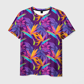 Мужская футболка 3D с принтом Тропические листья в Тюмени, 100% полиэфир | прямой крой, круглый вырез горловины, длина до линии бедер | абстракция | листья | паттерн | текстуры | тропики | узоры | цветы