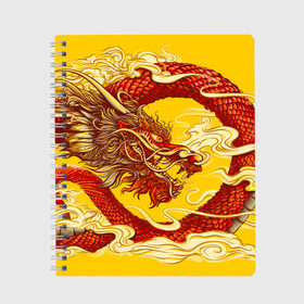 Тетрадь с принтом Китайский Дракон, China Dragon в Тюмени, 100% бумага | 48 листов, плотность листов — 60 г/м2, плотность картонной обложки — 250 г/м2. Листы скреплены сбоку удобной пружинной спиралью. Уголки страниц и обложки скругленные. Цвет линий — светло-серый
 | chinese dragon | dhina dragon | dragon | азиатский дракон | восточный дракон | дракон | китайские драконы | китайский дракон | красный дракон | традиционный китайский дракон | японский дракон