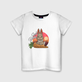 Детская футболка хлопок с принтом Sweet Bunny в Тюмени, 100% хлопок | круглый вырез горловины, полуприлегающий силуэт, длина до линии бедер | закат | иллюстрация | крольченок | морковь | сладкий кролик