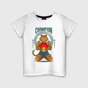 Детская футболка хлопок с принтом Чемпион в Тюмени, 100% хлопок | круглый вырез горловины, полуприлегающий силуэт, длина до линии бедер | fighter | боец | боксер | воин дракона | иллюстрация | тигр