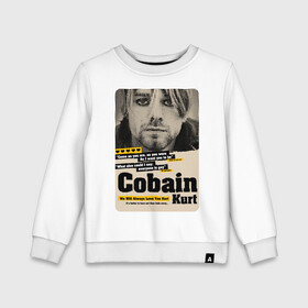 Детский свитшот хлопок с принтом Kurt Cobain paper cuts в Тюмени, 100% хлопок | круглый вырез горловины, эластичные манжеты, пояс и воротник | Тематика изображения на принте: cobain | grunge | kurt | kurt cobain | nirvana | грандж | кобейн | курт | курт кобейн | нирвана | рок