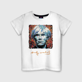 Детская футболка хлопок с принтом Andy Warhol в Тюмени, 100% хлопок | круглый вырез горловины, полуприлегающий силуэт, длина до линии бедер | andy warhol | art | legend | pop art | portrait | signature | искусство | легенда | подпись | поп арт | портрет | энди уорхол