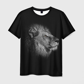 Мужская футболка 3D с принтом Гордый лев в Тюмени, 100% полиэфир | прямой крой, круглый вырез горловины, длина до линии бедер | взгляд | грива | зверь | кот | кошка | лев | мудрость | профиль | царь
