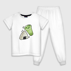 Детская пижама хлопок с принтом Коктейль и онигири в Тюмени, 100% хлопок |  брюки и футболка прямого кроя, без карманов, на брюках мягкая резинка на поясе и по низу штанин
 | еда | лёд | лето | эстетика | япония