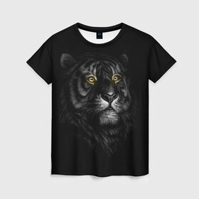 Женская футболка 3D с принтом Тигр в Тюмени, 100% полиэфир ( синтетическое хлопкоподобное полотно) | прямой крой, круглый вырез горловины, длина до линии бедер | взгляд | глаза | киса | киска | кот | котик | котяра | профиль | пушистый | тигр | усы