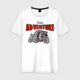 Мужская футболка хлопок с принтом adventure time в Тюмени, 100% хлопок | прямой крой, круглый вырез горловины, длина до линии бедер, слегка спущенное плечо. | adventure time | bulldog | dog | pitbull | sxe | бульдог | питбуль | приключения | собака