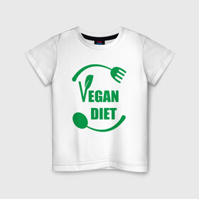 Детская футболка хлопок с принтом Vegan Diet в Тюмени, 100% хлопок | круглый вырез горловины, полуприлегающий силуэт, длина до линии бедер | green | greenpaece | nature | sport | vegan | yoga | веган | вегетарианец | гринпис | диета | еда | животные | жизнь | здоровье | зеленый | йога | мир | овощи | пища | планета | природа | растение | спорт | тело | фрукты