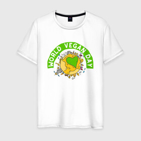 Мужская футболка хлопок с принтом World Vegan Day в Тюмени, 100% хлопок | прямой крой, круглый вырез горловины, длина до линии бедер, слегка спущенное плечо. | green | greenpaece | nature | sport | vegan | yoga | веган | вегетарианец | гринпис | еда | животные | жизнь | здоровье | зеленый | йога | мир | овощи | пища | планета | природа | растение | спорт | тело | фрукты