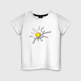 Детская футболка хлопок с принтом яичница глазунья в Тюмени, 100% хлопок | круглый вырез горловины, полуприлегающий силуэт, длина до линии бедер | Тематика изображения на принте: глазунья | еда | желток | завтрак | яичница