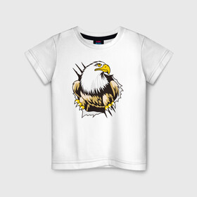 Детская футболка хлопок с принтом Орел 3D в Тюмени, 100% хлопок | круглый вырез горловины, полуприлегающий силуэт, длина до линии бедер | Тематика изображения на принте: eagle | орел | орленок | орлиный взгляд | птица | птичка | хищная птица