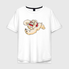 Мужская футболка хлопок Oversize с принтом Бульдог в прыжке в Тюмени, 100% хлопок | свободный крой, круглый ворот, “спинка” длиннее передней части | dog | бульдог | злой | пес | псина | собака | собачка | сторожевой пес