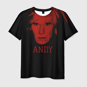 Мужская футболка 3D с принтом Энди Уорхол  в Тюмени, 100% полиэфир | прямой крой, круглый вырез горловины, длина до линии бедер | красное лицо | лицо | лицо энди уорхола | на черном фоне | энди уорхол