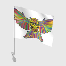 Флаг для автомобиля с принтом Радужный череп - День мёртвых в Тюмени, 100% полиэстер | Размер: 30*21 см | Тематика изображения на принте: bones | color | rainbow | skull | кости | радуга | цвет | череп
