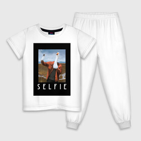 Детская пижама хлопок с принтом selfie в Тюмени, 100% хлопок |  брюки и футболка прямого кроя, без карманов, на брюках мягкая резинка на поясе и по низу штанин
 | funny | nerd | selfie | гусь | инстаграм | лебедь | селфи | тренд | утка | уточка | фото