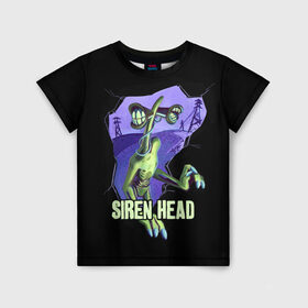 Детская футболка 3D с принтом СИРЕНОГОЛОВЫЙ  SIREN HEAD в Тюмени, 100% гипоаллергенный полиэфир | прямой крой, круглый вырез горловины, длина до линии бедер, чуть спущенное плечо, ткань немного тянется | siren head | игра | монстр | сиреноголовый | существо | хоррор