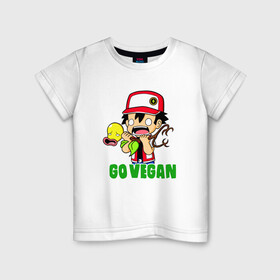 Детская футболка хлопок с принтом Go Vegan в Тюмени, 100% хлопок | круглый вырез горловины, полуприлегающий силуэт, длина до линии бедер | green | greenpaece | nature | sport | vegan | yoga | веган | вегетарианец | гринпис | еда | животные | жизнь | здоровье | зеленый | йога | мир | овощи | пища | планета | природа | растение | спорт | тело | фрукты