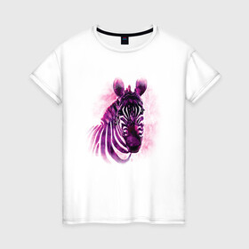 Женская футболка хлопок с принтом Зебра акварель в Тюмени, 100% хлопок | прямой крой, круглый вырез горловины, длина до линии бедер, слегка спущенное плечо | africa | animal | watercolor | zebra | акварель | африка | дикий | животное | зверь | зебра