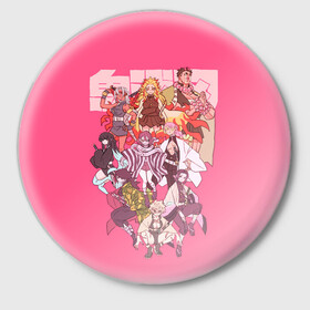 Значок с принтом Slayers on pink в Тюмени,  металл | круглая форма, металлическая застежка в виде булавки | anime | kimetsu no yaiba | аниме | анимэ | клинок рассекающий демонов