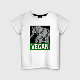 Детская футболка хлопок с принтом Vegan Elephant в Тюмени, 100% хлопок | круглый вырез горловины, полуприлегающий силуэт, длина до линии бедер | elephant | green | greenpaece | nature | sport | vegan | yoga | веган | вегетарианец | гринпис | еда | животные | жизнь | здоровье | зеленый | йога | мир | овощи | пища | планета | природа | растение | слон | спорт | тело | фрукты