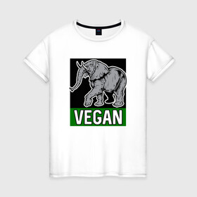 Женская футболка хлопок с принтом Vegan Elephant в Тюмени, 100% хлопок | прямой крой, круглый вырез горловины, длина до линии бедер, слегка спущенное плечо | elephant | green | greenpaece | nature | sport | vegan | yoga | веган | вегетарианец | гринпис | еда | животные | жизнь | здоровье | зеленый | йога | мир | овощи | пища | планета | природа | растение | слон | спорт | тело | фрукты
