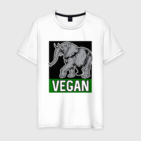 Мужская футболка хлопок с принтом Vegan Elephant в Тюмени, 100% хлопок | прямой крой, круглый вырез горловины, длина до линии бедер, слегка спущенное плечо. | elephant | green | greenpaece | nature | sport | vegan | yoga | веган | вегетарианец | гринпис | еда | животные | жизнь | здоровье | зеленый | йога | мир | овощи | пища | планета | природа | растение | слон | спорт | тело | фрукты
