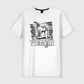 Мужская футболка хлопок Slim с принтом Vegan Power в Тюмени, 92% хлопок, 8% лайкра | приталенный силуэт, круглый вырез ворота, длина до линии бедра, короткий рукав | green | greenpaece | nature | sport | vegan | yoga | веган | вегетарианец | гринпис | еда | животные | жизнь | здоровье | зеленый | йога | мир | овощи | пища | планета | природа | растение | спорт | тело | фрукты