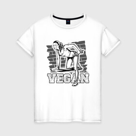 Женская футболка хлопок с принтом Vegan Power в Тюмени, 100% хлопок | прямой крой, круглый вырез горловины, длина до линии бедер, слегка спущенное плечо | green | greenpaece | nature | sport | vegan | yoga | веган | вегетарианец | гринпис | еда | животные | жизнь | здоровье | зеленый | йога | мир | овощи | пища | планета | природа | растение | спорт | тело | фрукты