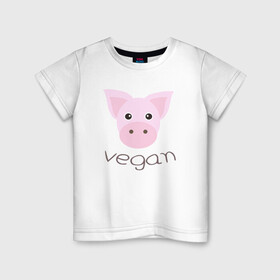 Детская футболка хлопок с принтом Pig Vegan в Тюмени, 100% хлопок | круглый вырез горловины, полуприлегающий силуэт, длина до линии бедер | green | greenpaece | nature | pig | sport | vegan | yoga | веган | вегетарианец | гринпис | еда | животные | жизнь | здоровье | зеленый | йога | мир | овощи | пища | планета | природа | растение | свинья | спорт | тело | фрукты