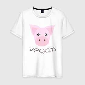 Мужская футболка хлопок с принтом Pig Vegan в Тюмени, 100% хлопок | прямой крой, круглый вырез горловины, длина до линии бедер, слегка спущенное плечо. | green | greenpaece | nature | pig | sport | vegan | yoga | веган | вегетарианец | гринпис | еда | животные | жизнь | здоровье | зеленый | йога | мир | овощи | пища | планета | природа | растение | свинья | спорт | тело | фрукты