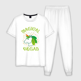 Мужская пижама хлопок с принтом Magical Vegan в Тюмени, 100% хлопок | брюки и футболка прямого кроя, без карманов, на брюках мягкая резинка на поясе и по низу штанин
 | green | greenpaece | nature | sport | vegan | yoga | веган | вегетарианец | гринпис | еда | единорог | животные | жизнь | здоровье | зеленый | йога | мир | овощи | пища | планета | природа | растение | спорт | тело | фрукты