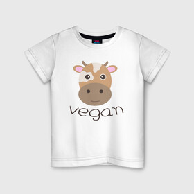 Детская футболка хлопок с принтом Vegan Cow в Тюмени, 100% хлопок | круглый вырез горловины, полуприлегающий силуэт, длина до линии бедер | cow | green | greenpaece | nature | sport | vegan | yoga | веган | вегетарианец | гринпис | еда | животные | жизнь | здоровье | зеленый | йога | корова | мир | овощи | пища | планета | природа | растение | спорт | тело | фрукты